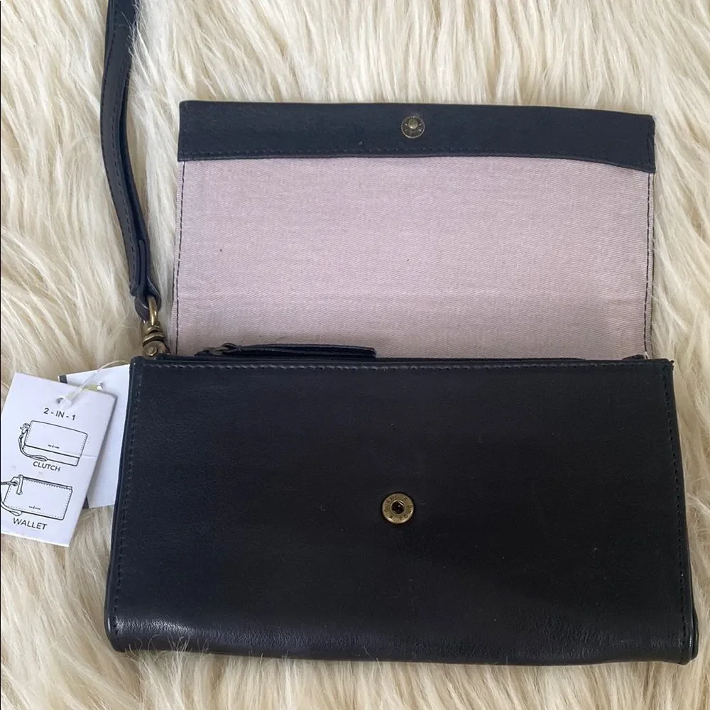 Elegant Black Quality Leather 2-in-One Clutch Wallet NWT
